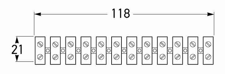 All dimensions in mm. <br> P/N 8452 (Strip of 12 - Cables up to 1.13mm<sup>2</sup>)