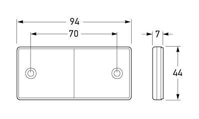 All dimensions in mm. Two bolt holes