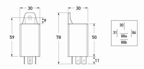 All dimensions in mm. The Voltage Sensitive Relay installation must be protected by a suitably rated fuse.