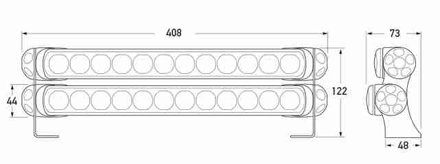 LED Light Bar 350 Dual Mount. All dimenions in mm.