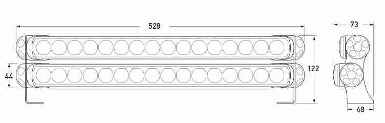 LED Light Bar 470 HD Bracket Dual Mount. All dimensions in mm.