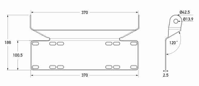 LED Light Bar 350 - Number Plate Bracket - All dimensions in mm.