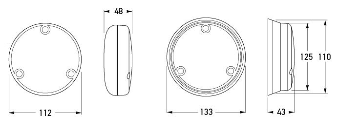 Left to right: Black base and Chrome base diagrams. All dimensions in mm.