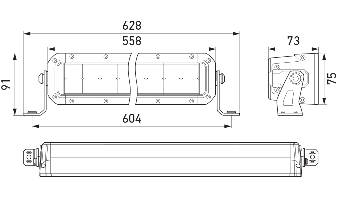 1GJ 358 197-401 Black Magic TOUGH 21.5in Double Row Light Bar. All dimensions in mm