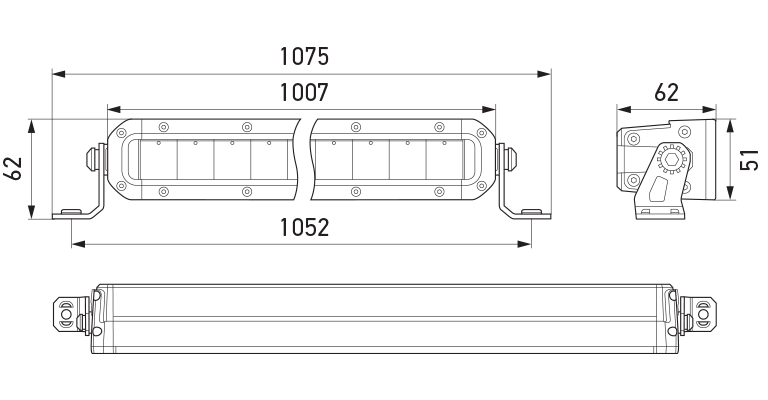 1GJ 358 197-321 Black Magic TOUGH 40in Single Row Light Bar. All dimensions in mm