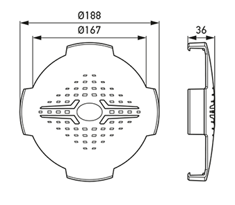 8XS 358 198-001 7 inch Round Cover </br>All dimensions in mm