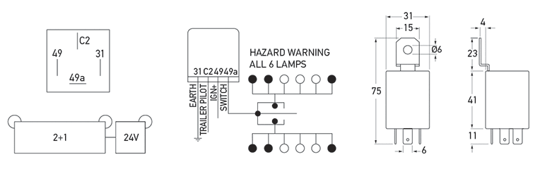 HCS Electronic Flasher Unit - 24V - 2+1