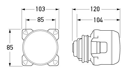 P/N 1030-24V - All dimensions in mm.