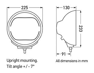 Luminator Driving Lamp Dimensions in mm.