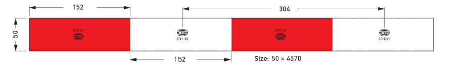 All dimensions in mm <br>Sample section of tape shown. Full roll length is 45.7 metres.
