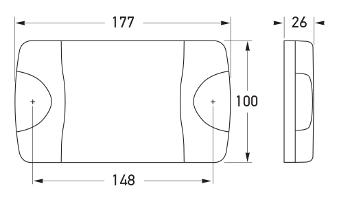 All dimensions in mm. All models share the same width, length, and mounting holes as previous DuraLED® range