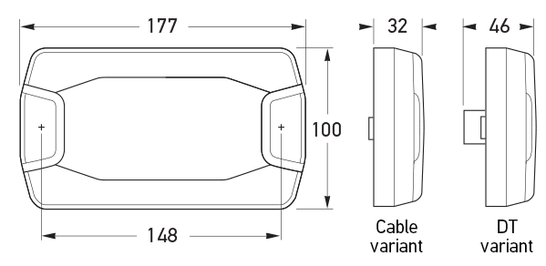 DuraLED PRIME Front, Side: Cable & DT connector models