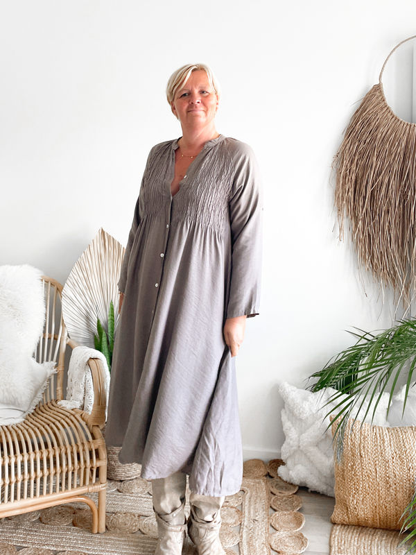 Jurk Smock taupe Jurk Smock taupe