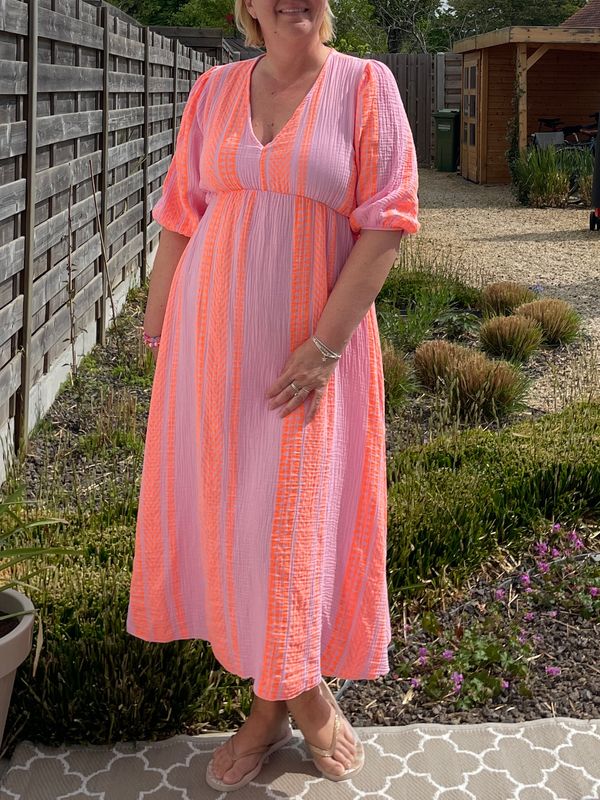 Robe Anais rayure roze Robe Anais rayure roze