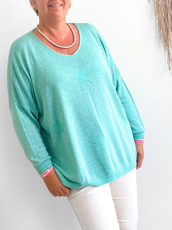 Trui lurex turquoise 