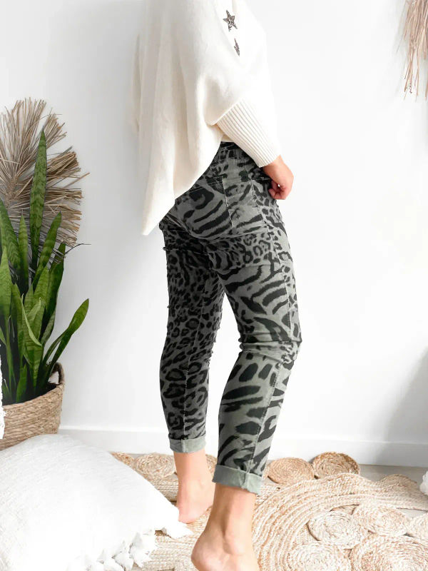 Broek Leopard kaki Broek Leopard kaki