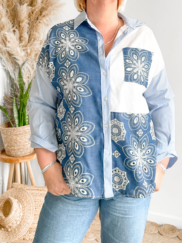 Blouse kant blauw Blouse kant blauw
