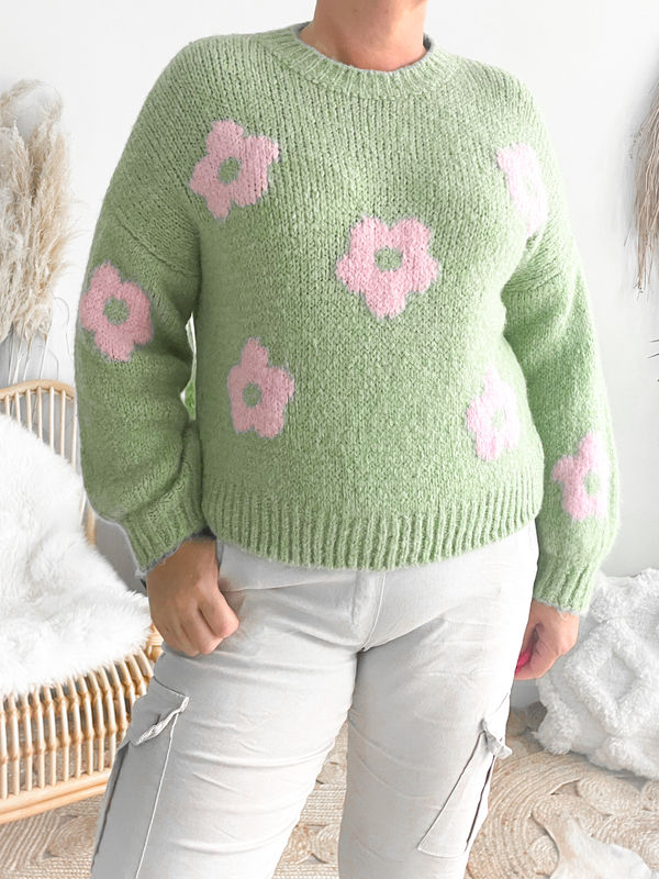Trui Flowerpower munt Trui Flowerpower munt