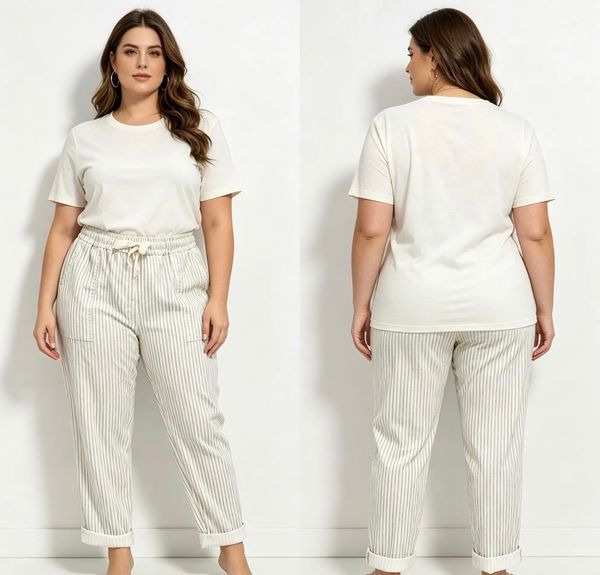Broek Streep zacht kaki 