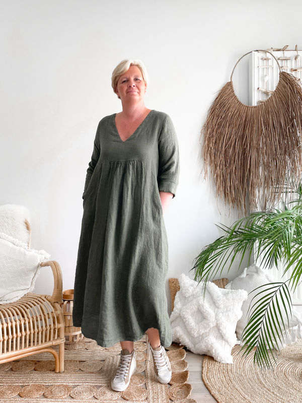 Jurk Linnen Harmony kaki Jurk Linnen Harmony kaki