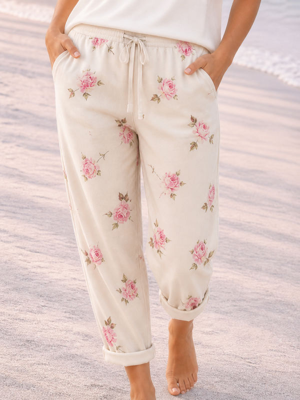 Broek bloemetjes ecru