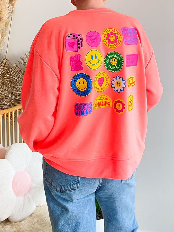 Sweater Smiley neon koraal Sweater Smiley neon koraal