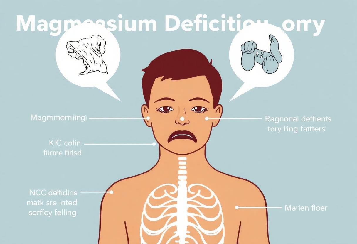 Illustration showing symptoms of magnesium deficiency