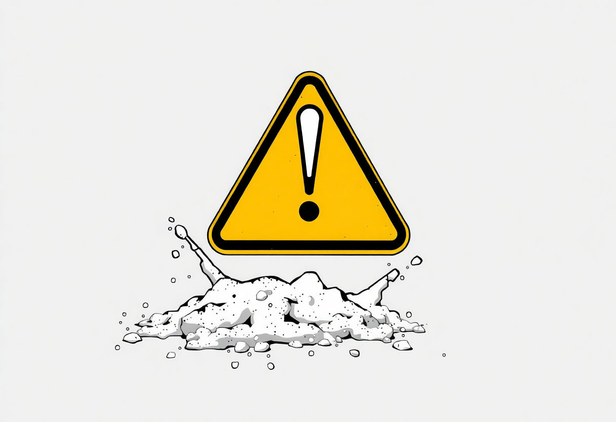 Warning sign with magnesium powder spill