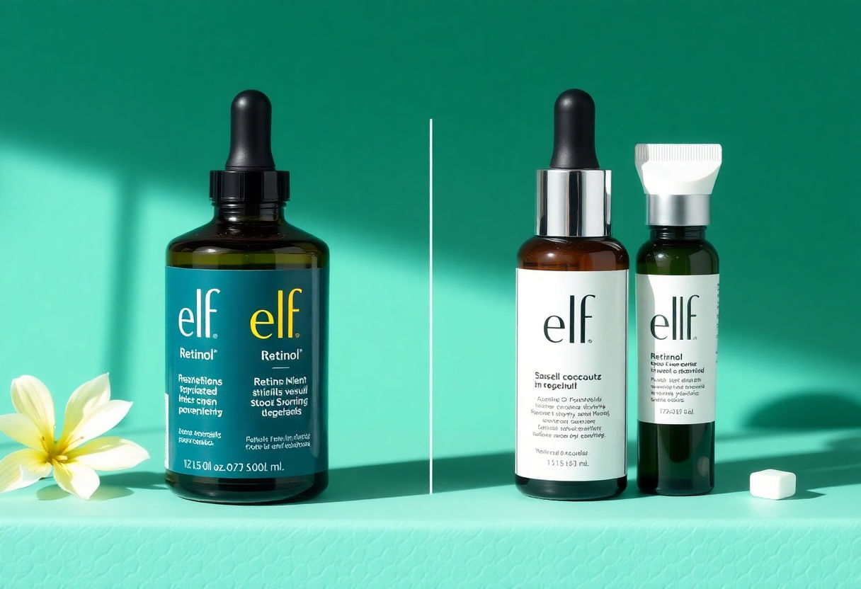 Elf Retinol side by side with other brand products