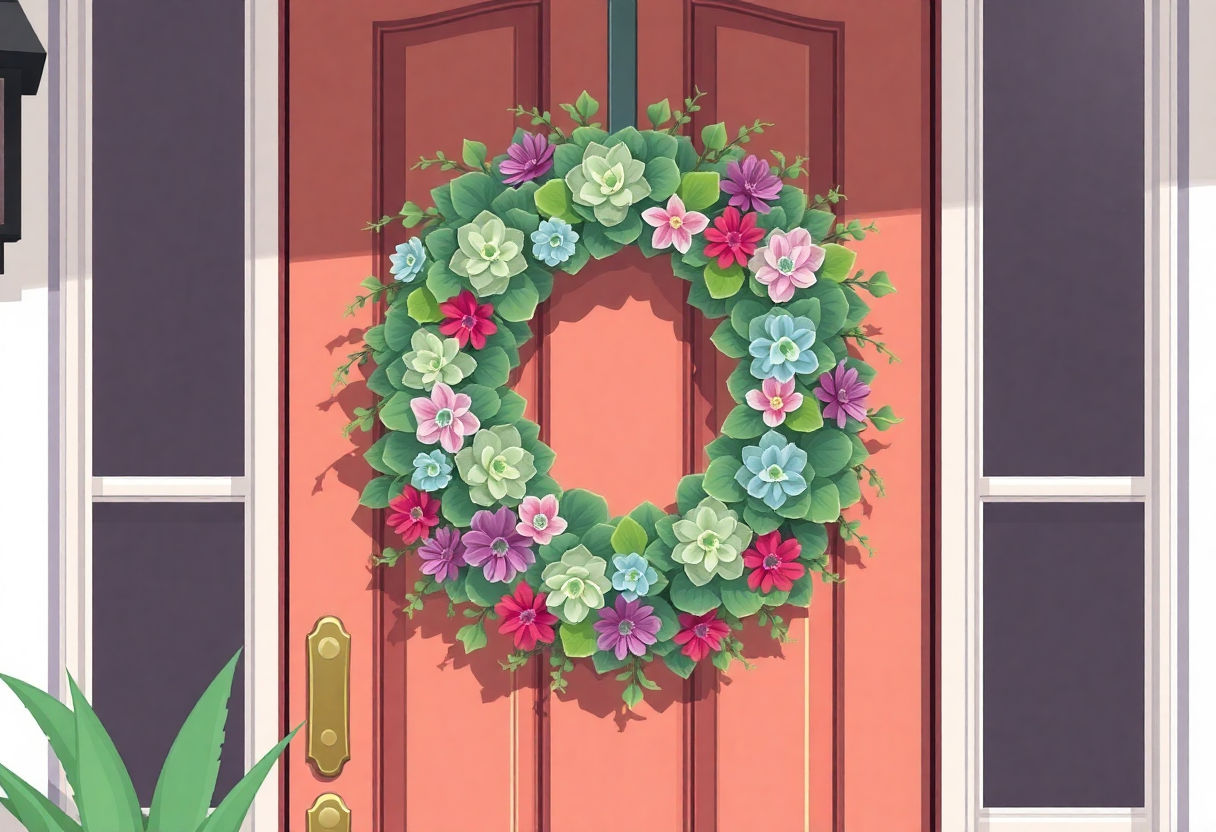 A succulent wreath on a front door