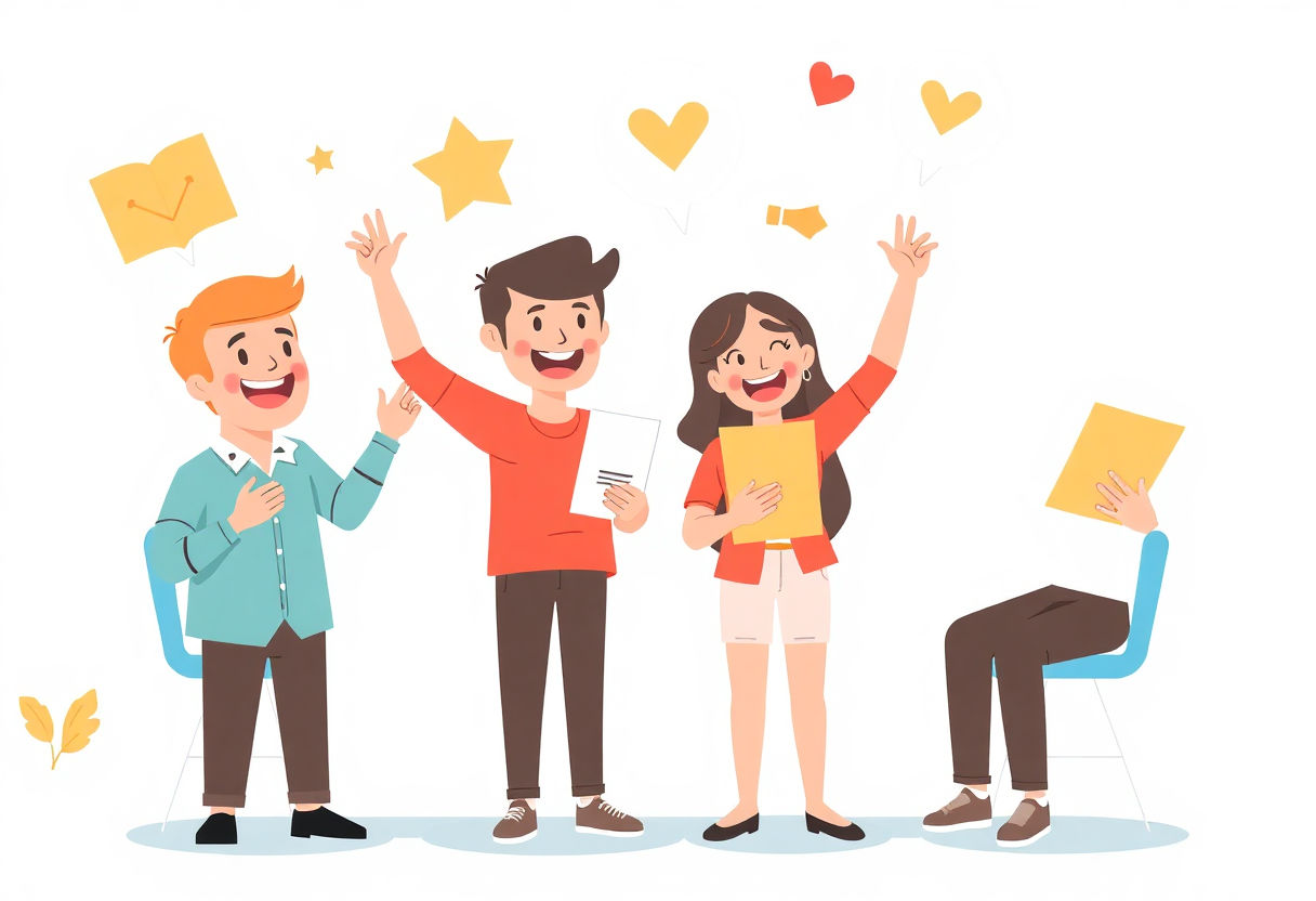 Happy people sharing success stories