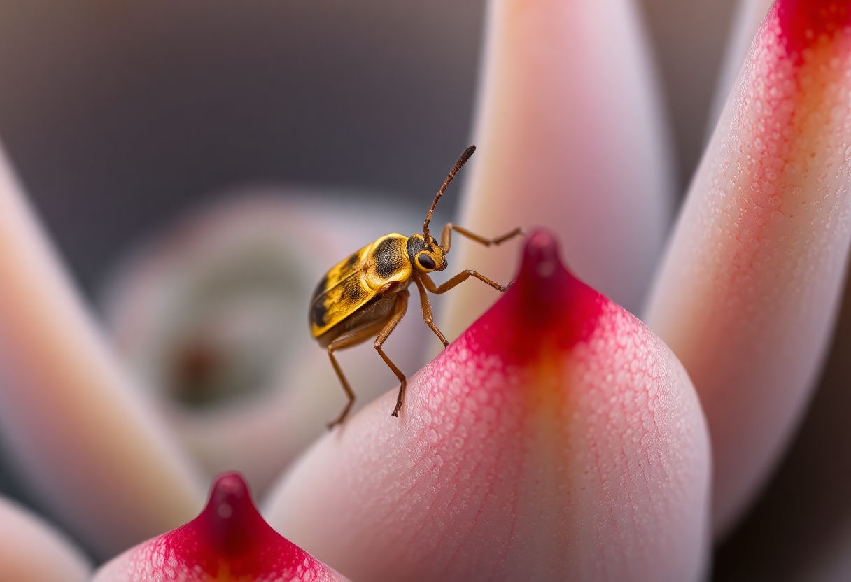 Close-up of a pest on a succulent leaf