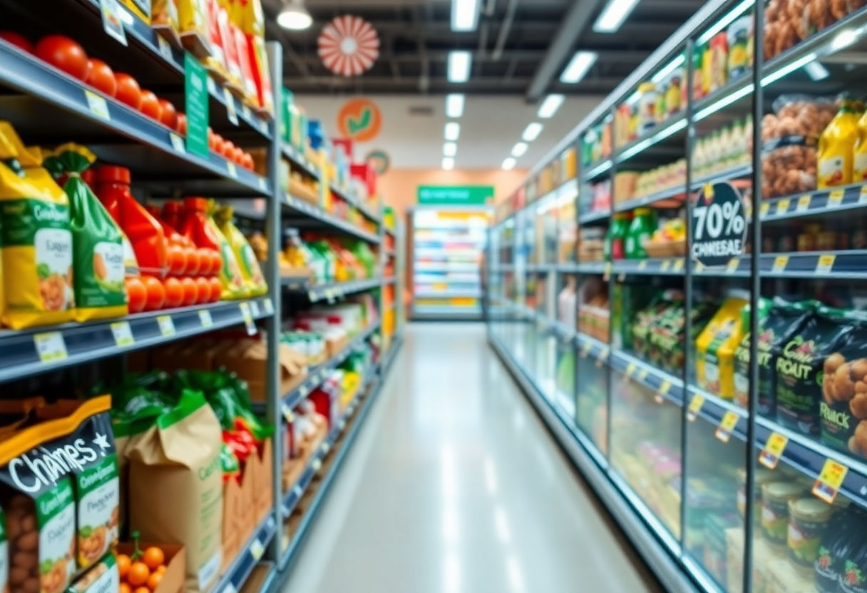 Grocery store aisle with budget-friendly options.