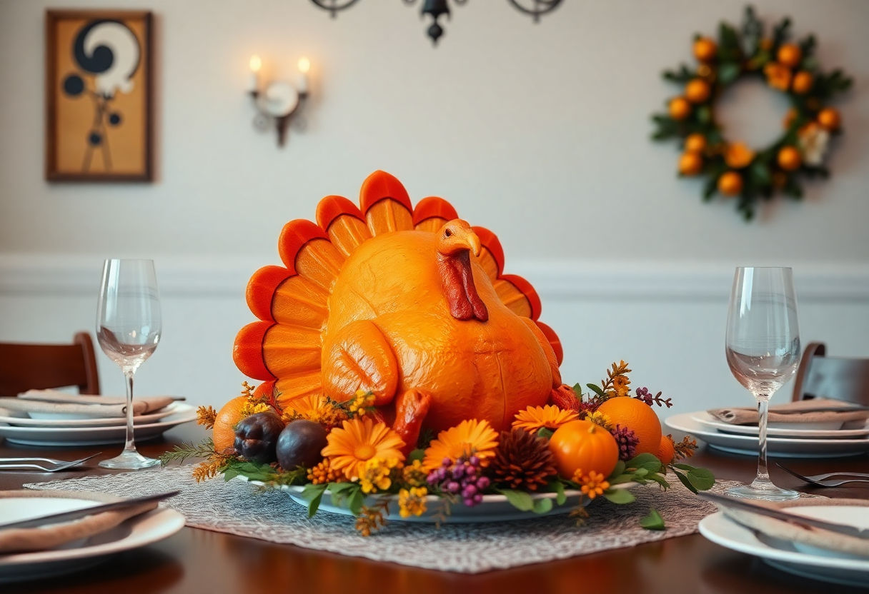 Turkey centerpiece on a dining table