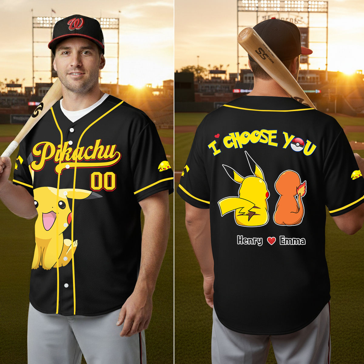 Personalized Set - Personalized Pokemon Baseball Jersey - Custom PKM Friend Jersey, Adult Baseball Jersey (CP3)_2