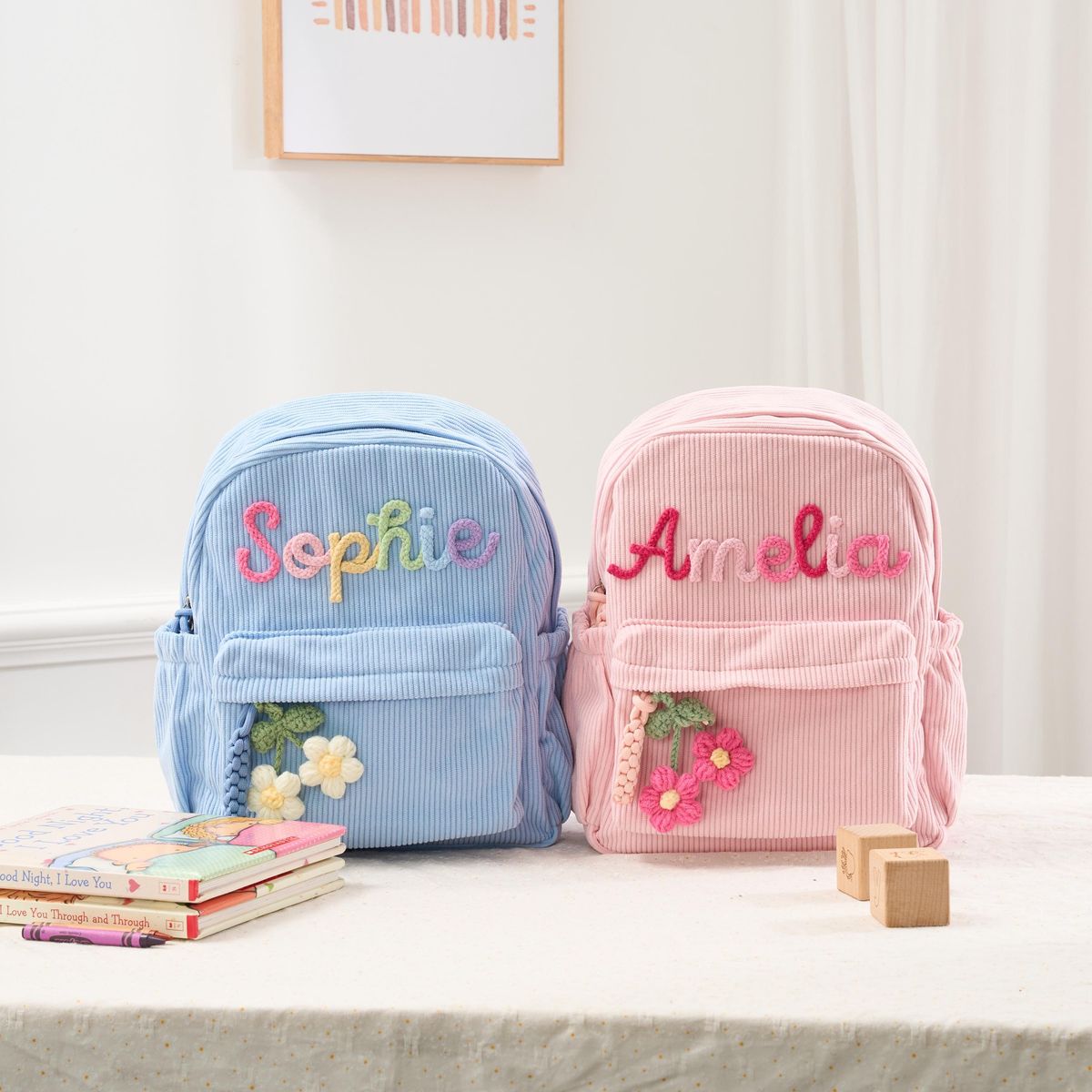 Personalized Mini Kids Backpack – Custom Name Small Toddler Bag, Corduroy Preschool Backpack, Baby Gift for Boys & Girls