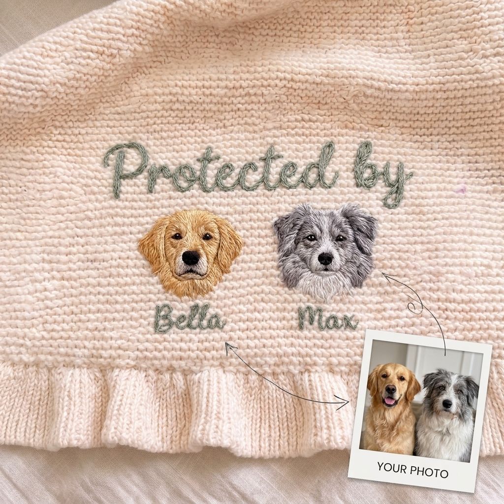 Custom Floral Baby Blanket - Personalized Photo Swaddle with Furry Big Siblings, Newborn Hospital Gift, Soft Cotton Baby Blanket - Personalized Photo Cotton Baby Blanket_3