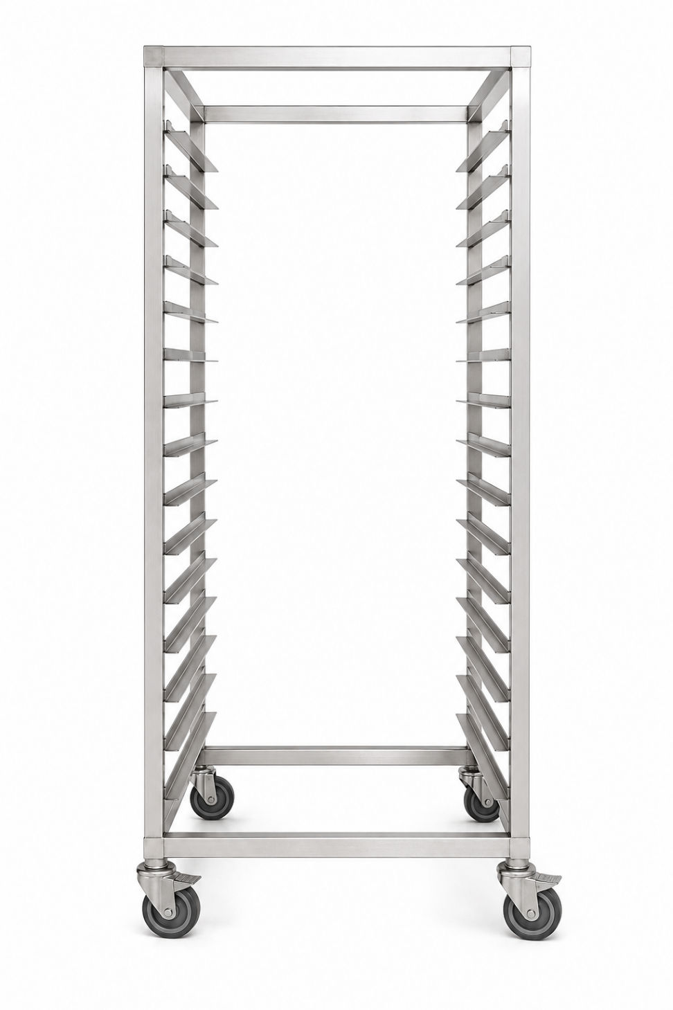 Stainless steel cooling rack with 32x32x1.5 mm square tube framework fitted with stainless steel angle runners