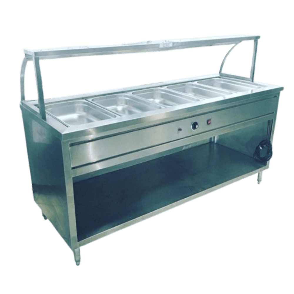 Stainless Steel Buffet Mobile Counters with Granite Top or Perpex Outer Finish + Tuff 10mm sneeze glass