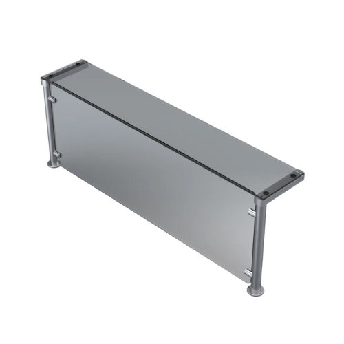 Sneeze guard for buffet counter with bolt type flange bottom + brass chrome cover + 8mm thick curved glass
