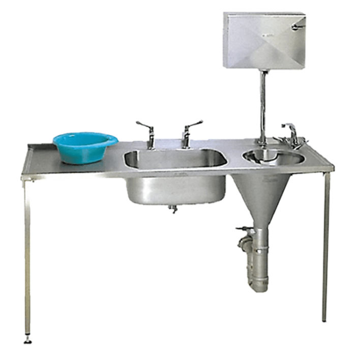 Stainless Steel Wall Mounted Sluice Sink + Draining Board(1.6mm) + Bowls(1.2mm) + High Splash Back(150mm)