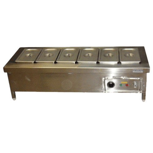 Stainless Steel Table Top Bain Marie can hold 4*1/3 GN Containers ,Total load 3.5kw (20 Amp 220V). Dimensions 800X460X250