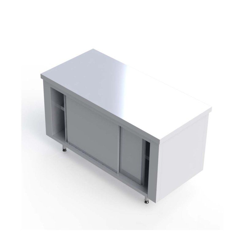 Stainless steel Neutral Cabinet with Double Sliding Door + under shelf, square legs with adjustable rubber feet 1500x700x860mm
