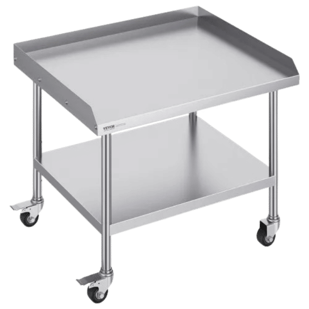 Stainless Steel Work Top with 4(40mm) Square Tube Legs + Castor Wheels + High Up stand Back 1100x600x860mm