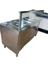 Stainless steel Bain Marie with Double Sliding Doors + Under-shelve + Square Legs with Adjustable Feet + Total load 3.5kw (20 Amp 220V). Size 1500X700X860mm