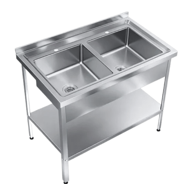 Stainless Steel Double Bowl Sink with 2 Bowls(500x400x300mm) + Sound Deadening Plate + 4(38mm diameter) Round Legs 