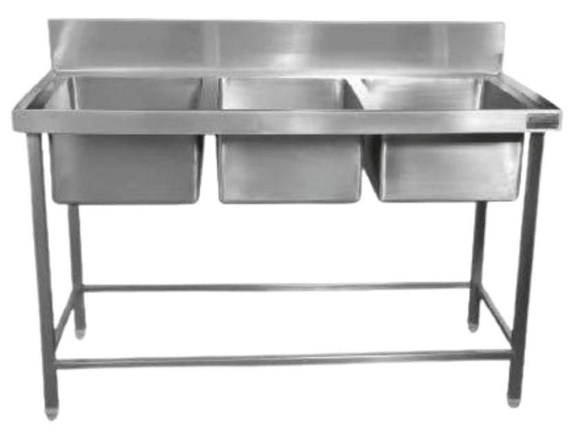 Stainless Steel Triple Bowl Sink with 3 Bowls(600x500/400x400/300) + Sound reading Plate + 4 Round Legs(38mm diameter) + Bracing All Sides