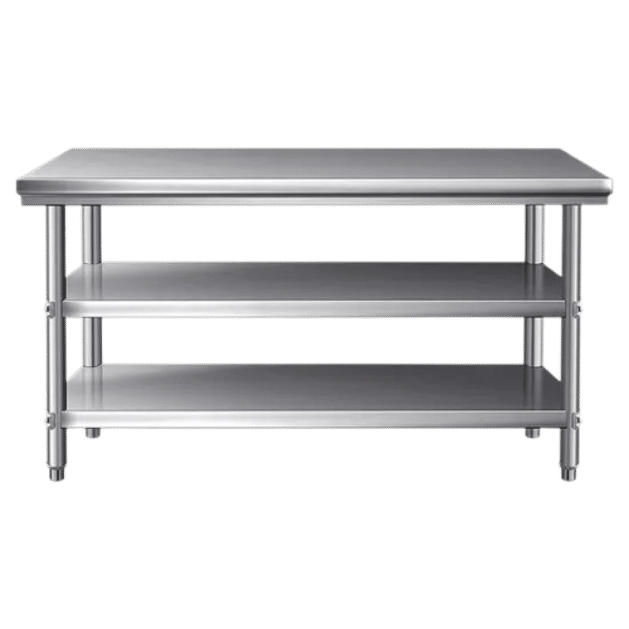 Stainless Steel Work Top with 4(38mm-diameter) Round Tube Legs + 2 Under shelves 1500x600x860mm
