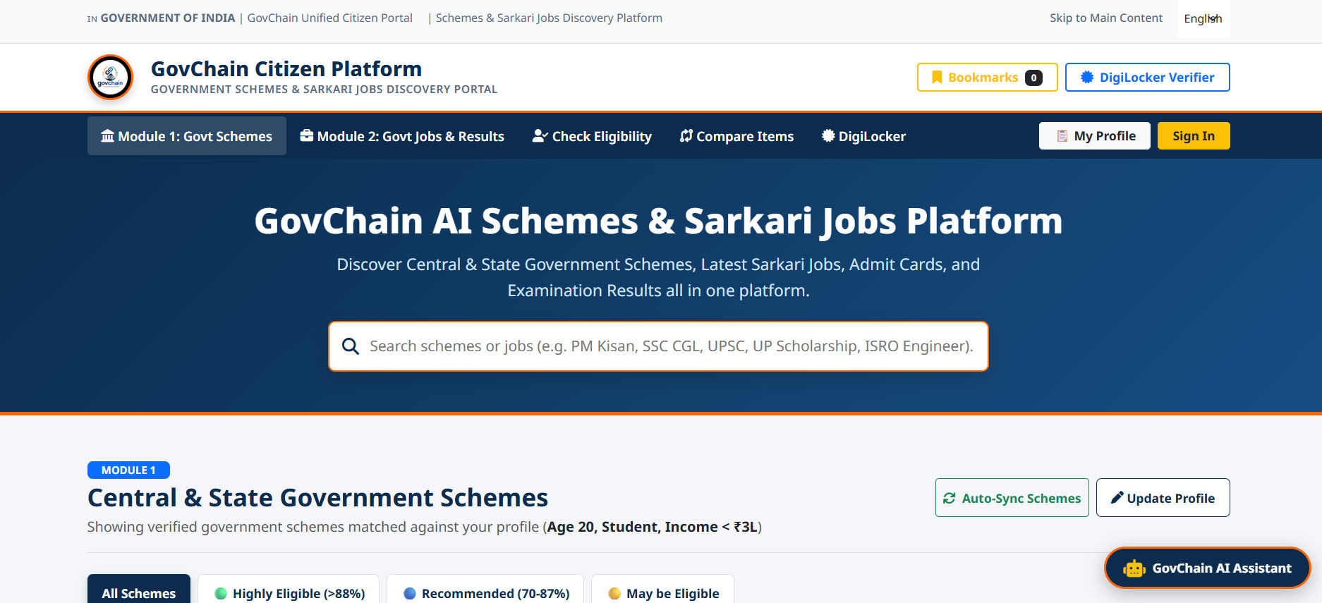 GovChain – AI-Powered Government Scheme Discovery Platform