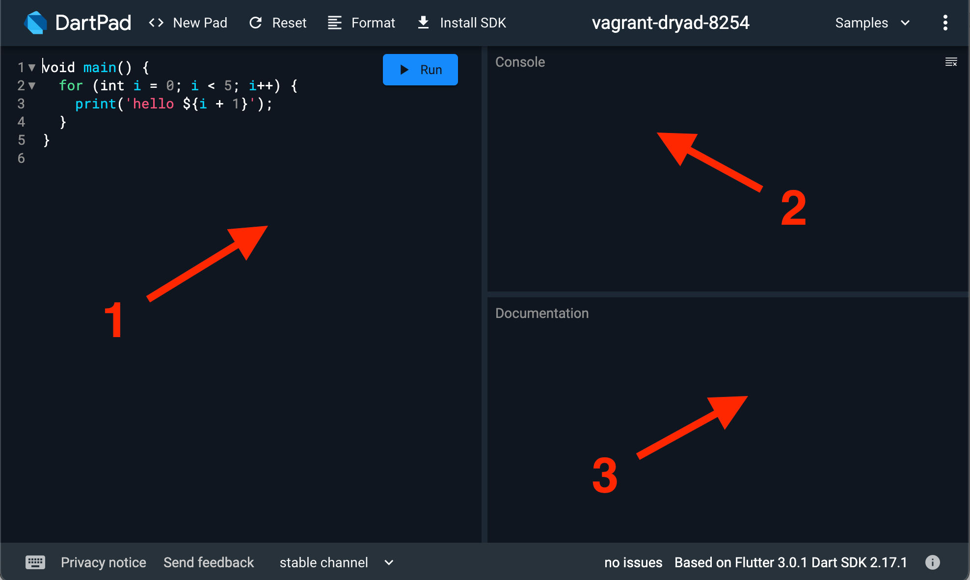 DartPad code editor